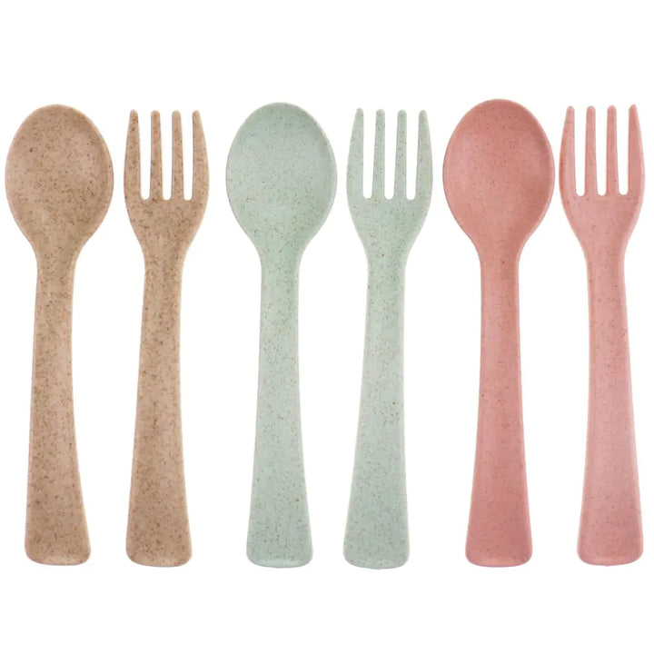 6-Piece Toddler Fork & Spoon Set – Natural Wheat Straw, Self-Feeding Cutlery (12-48 Months), Dishwasher Safe