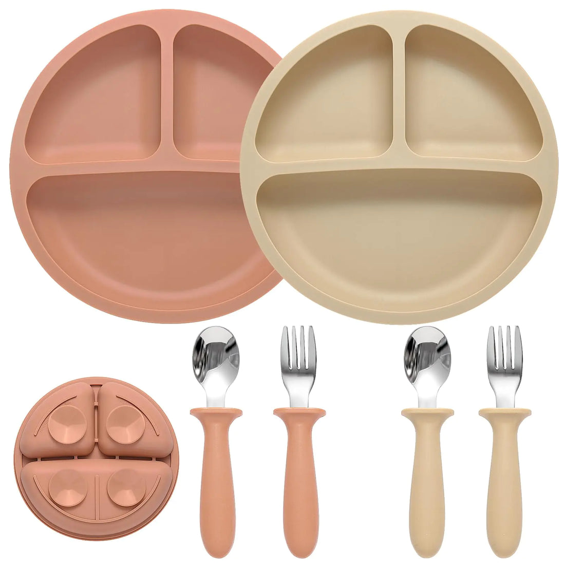 Eascrozn Silicone Baby Feeding Set – 2 Pack Divided Suction Plates, 2 Pack Spoons & Forks, BPA-Free Toddler Utensils & Feeding Essentials.
