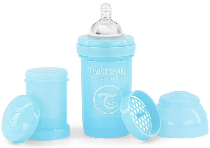 Twistshake Anti-Colic Baby Bottle – 180ml/6oz with Milk Storage Container (Pastel Blue)