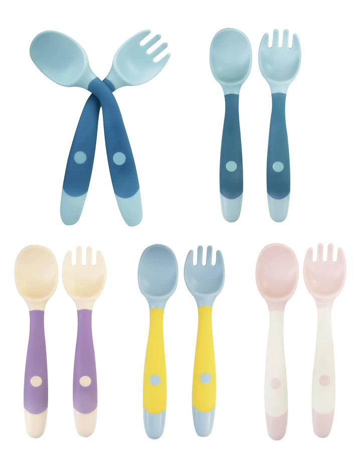 10-Piece Toddler Utensils Set – 5 Forks & 5 Spoons with Bendable Handles, BPA-Free Silicone Baby Feeding Set for Self-Feeding.