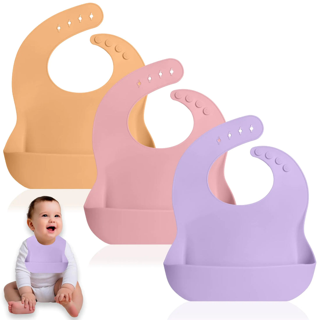 Bluet B – Paquete de 3 baberos de silicona con recogedor